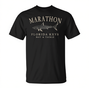 T-shirt Florida Keys Shark Retro Arched Antique White Collezione Marathon Design Promozionale Elegante - Product Image 2