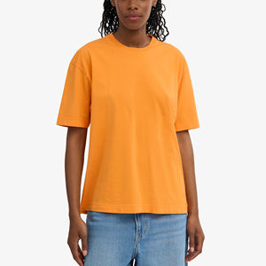 Heavyweight 100% cotton 300GSM womens's t-<b>shirt</b> oversized drop shoulder solid colour custom printed logo ladies loose fit <b>tee</b> - Product Image 3