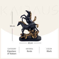 Statue de cheval noir Duo en résine, design Feng Shui, finition durable et brillante, pour décoration intérieure sur table