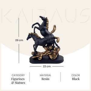 Estatua de Caballo Negro Duo, Material de Resina, Diseño Feng Shui, Acabado Brillante y Duradero, Decoración de Mesa para Interiores - Product Image 3