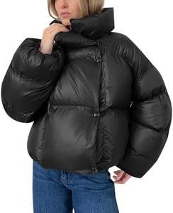 Vente en gros Veste rembourrée moelleuse de haute qualité pour femmes-Manteau d'hiver matelassé court et chaud avec capuche amovible et col montant - Product Image 5