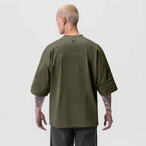 T-shirt en jersey vert surdimensionné personnalisé pour homme, streetwear, col en V, coupe ample, manches courtes, doux, confortable, décontracté, tendance - Product Image 2