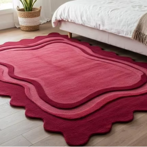 Tapis en laine abstrait moderne bord texturé | Tapis antidérapants tuftés faits à la main de haute qualité pour le salon et la chambre à coucher - Product Image 2