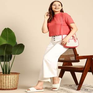 Camiseta cuadrada de cuello alto liso con estampado de verano informal de media manga transpirable Spandex y rayón con ajuste y longitud regulares - Product Image 2