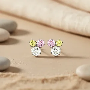 Boucles d'oreilles en titane avec pierres précieuses roses, jaunes et blanches (plaquées or) - Product Image 3