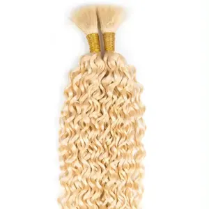 高品质单供体头发颜色金色定制卷曲纹理散装人发，用于编织原始生发延伸