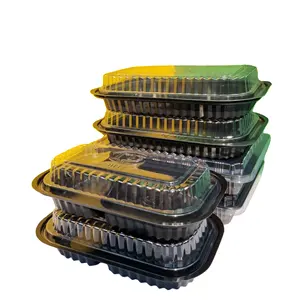 制造商1-2-4隔间一次性塑料食品容器带盖黑色透明颜色带走pp pet塑料