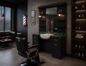 from factory Black Wood Salon Vanity <b>Set</b> With Mirror Sink Cabinet Multiple Storage Space Industrial Design For <b>Barber</b> - Product Image 3