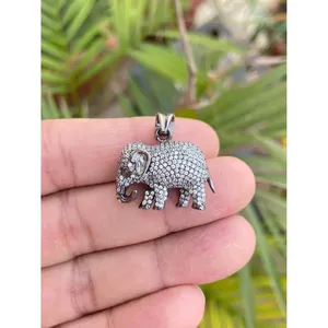 Pendentif éléphant en argent 925 avec placage rhodium, bijou pendentif orné de diamants et d'opales, style religieux, idéal pour les cadeaux - Product Image 2