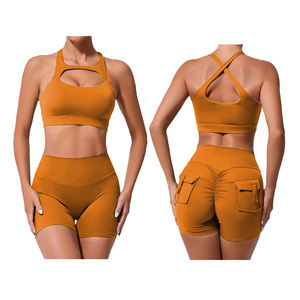 Ensemble de yoga sans couture pour femmes soutien-gorge de sport à bretelles et short de sport 2 pièces entraînement Fitness costume Impact Sportswear - Product Image 2