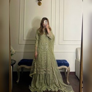 Nouveauté : Ensemble Kurti Sharara et Dupatta en 3 pièces en gros, en faux georgette lourd avec broderie à la main pour femmes - Product Image 1