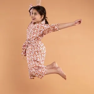 Nouvelle arrivée fait à la main bloc de coton imprimé Kimono enfants robes à carreaux motifs ensembles au meilleur prix de gros - Product Image 1
