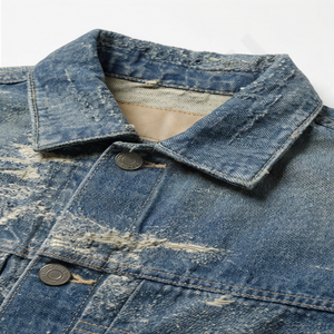 Veste en jean classique effet délavé pour homme et femme, vêtement décontracté, streetwear tendance, veste en jean rétro, col montant, logo sur le devant - Product Image 4