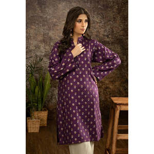 Purple <b>Acrylic</b> Jacquard Floral Print <b>Block</b> Printed Women's Shirt - Product Image 1