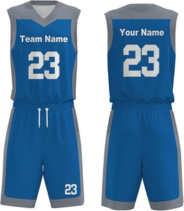 Conjunto de Uniforme de Baloncesto Personalizado, Camiseta sin Mangas Azul Gris, Pantalones Cortos, Nombre del Equipo 23, Impresión Sublimada, Ropa Deportiva Unisex para Adultos 100% - Product Image 1