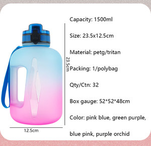 Botella de agua de plástico, producto más vendido, <span class=keywords><strong>2023</strong></span>, 1.5L, para bebidas deportivas, motivaciones - Product Image 2