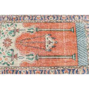 Alfombra Turca Vintage, Pequeña de 2.4x3.8 pies (73x115 cm), Alfombra de Lana con Diseño de Plantas y Árboles Naranjas - Product Image 4