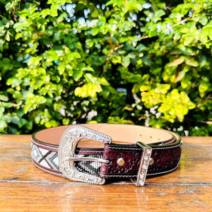 Cinturón de cuero de vaca con cuentas de diamante occidental floral granate hecho a mano con hebilla Nag longitud personalizada nuevo estilo - Product Image 2