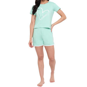 Ensemble t-shirt et short pour femmes 100% coton Logo imprimé personnalisé Séchage rapide Respirant Motif solide Genou Haute Qualité Ensemble 2 pièces - Product Image 2