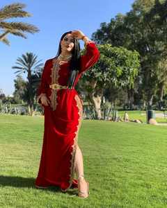 เสื้อผ้ามุสลิมแบบดั้งเดิมปักสีทองสไตล์โมร็อกโกผ้ากำมะหยี่สีแดงงานแฮนด์เมดสำหรับเด็กผู้หญิงชาวยุโรป - Product Image 5