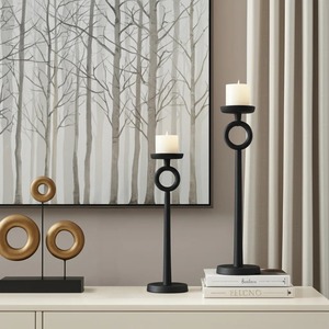 Candelabro Moderno de Hierro Negro Mate, Anillo Geométrico Decorativo, Candelabro Alto Minimalista para Velas de Pilar, Navidad, Pascua - Product Image 2