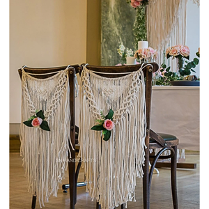 Grand rideau en macramé de style bohème pour décoration murale de mariage avec arche de fond et housses de chaise - Product Image 2