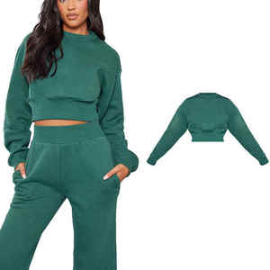Tendance femmes hiver imprimé respirant 100% coton survêtement ensemble OEM Logo personnalisé pantalons de survêtement et sweat à capuche court - Product Image 6