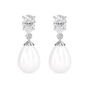 NOVAMART Fine 925 Sterling Silver Pearl <b>Drop</b> Earrings with Rhodium Plating for Swiss Zirconia Screw <b>Back</b>-Gift Women & Girls Whol - Product Image 1