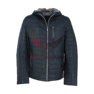 Maxson Navy Veste en cuir à capuche Vêtements d'extérieur élégants et polyvalents pour hommes Prix de gros grossistes - Product Image 1