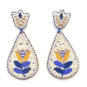 Hiba Enterprises estilo Premium hermosos pendientes de gota de bordado con cuentas hechos a mano joyería elegante pendientes de gota de cuentas de semillas - Product Image 3