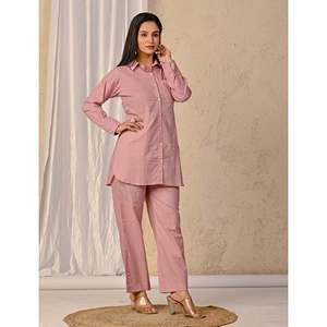 ชุดเซ็ตผ้าฝ้ายพิมพ์ลาย Mauve Barik Butti สุดหรูแบบสองชิ้นสำหรับสุภาพสตรี ไซส์ XS และ XXS พร้อมเสื้อตกแต่งกระดุม - Product Image 6