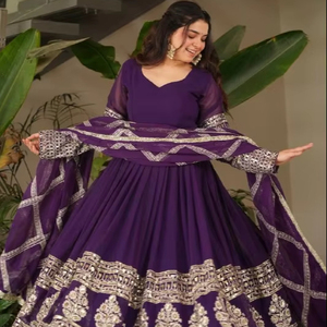 Vestido de diseñador boutique indio exclusivo último desgaste étnico tradicional con brillo Vichitra rico bordado de lentejuelas para fiestas - Product Image 1