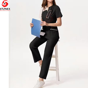 Uniforme d'hôpital de haute qualité personnalisable, hauts tendance, taille plus, tissu tricoté avec logo personnalisé, ensembles de blouses d'infirmière unisexes - Product Image 3