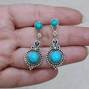 Pendientes convertibles de plata de ley con turquesa y diseño de botón y colgante - Product Image 1