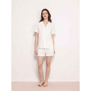 NakedSoft Women's Summer Bamboo Pajama Set Casual Short Sleeve <b>Pants</b> Buttoned Drawstring Closure Custom Logo Woven Spandex - Product Image 3
