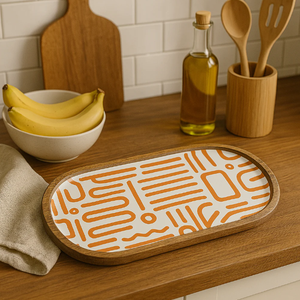 Plato de madera impreso de forma ovalada de latón AK en plato grande multicolor para accesorios de utensilios de cocina/vajilla - Product Image 1