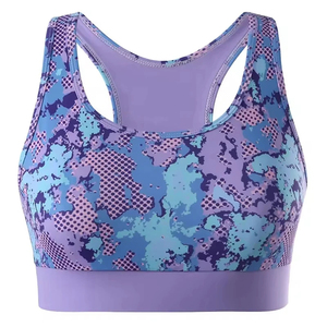 Women <b>Racerback</b> Sports <b>Bra</b> Camouflage Print Breathable Medium Support Yoga Workout Top Spandex Polyester Mesh Detail - Product Image 1