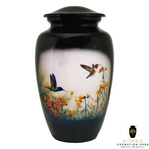 Urna Funeraria con Diseño de Colibrí y Flores para Cenizas Humanas, Estilo Europeo Americano, Diseños Personalizables, Capacidad de 220 Pulgadas Cúbicas - Product Image 1