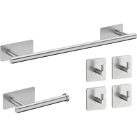 Ensemble d'accessoires de salle de bain HM 6 pièces en acier inoxydable 304 poli brossé, adhésif, anti-corrosion, design minimaliste, 40 cm