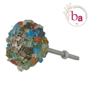 Poignée de tiroir de meuble en métal avec perles de cristal, en acier inoxydable, tissage simple, céramique, poignée décorative tissée pour armoire - Product Image 1