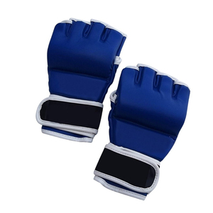 Gants de MMA bleus à demi-doigts en PU avec sangle de poignet réglable pour entraînement en salle de sport unisexe - Product Image 3