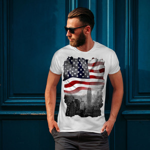 Venta al por mayor personalizado bandera americana impresa camiseta patriótica EE. UU. Gráfico camiseta algodón Casual 4 de Julio Unisex Top OEM - Product Image 4