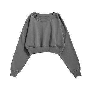 Diseñador de moda Sudaderas de algodón Niñas Crop Top Sudaderas con capucha Manga larga Logotipo personalizado Sudadera de cuello redondo recortada para mujer - Product Image 4