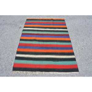 Vintage Rug, 3.8x4.9 ft Accent Rug, <b>Red</b> Blue Kilim <b>Wool</b> Rug - Product Image 1