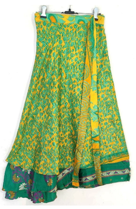 Vintage Double-Layer Silk Sari <b>Skirt</b> Women Multicolor Asymmetrical Wraparound Tie Waist Ruched Decoration <b>Tight</b> Fit Breathable - Product Image 5