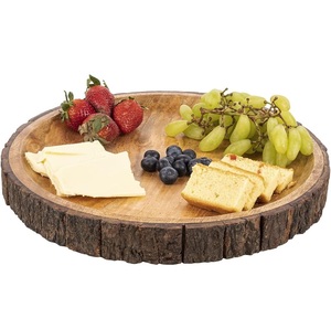 Plateau rond rustique en bois de manguier bord d'écorce naturelle plateau de service en bois pour cuisine salle à manger maison divertissant multi-utilisable - Product Image 1
