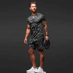 Morning Jog Loose Casual Running Sport Gym Muscle Building Quick Dry Sweat-Absorbent <b>Camouflage</b> T-shirt and <b>Shorts</b> <b>Men</b> <b>Short</b> Set - Product Image 1