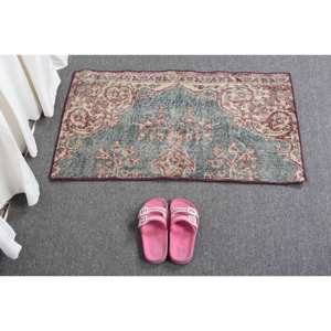 Vintage 1.6 X 2.8ft vert et Beige tapis en laine turque tissage plat Patchwork motif pour décorations de salon Latex soutenu - Product Image 5