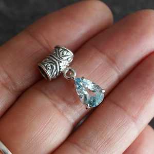 สร้อยคออัญมณีสีฟ้าสำหรับผู้หญิงจี้หยดน้ำตาอความารีนแบบสเตอร์ลิงเงินบาหลีของขวัญทรงกล่อง - Product Image 3