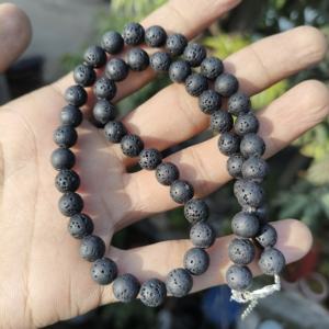 Collar Clásico de Piedras de Lava Natural con Baño de Plata, Cuentas de 8mm, Joyería de Piedras Preciosas para Hombre, Regalo de Boda, Excelente Corte de Bola - Product Image 1